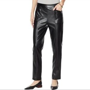 H Halston Faux Leather Seamed Pull-On Pant